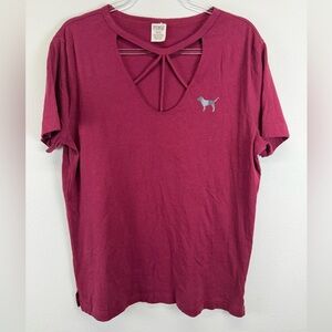 Victoria's Secret PINK Soft Cutout Neckline Short Sleeve Dog Logo T-Shirt M